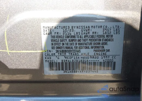 2024 Nissan Sentra S Xtronic Cvt from USA, damaged, VIN 3N1AB8BVXRY237445